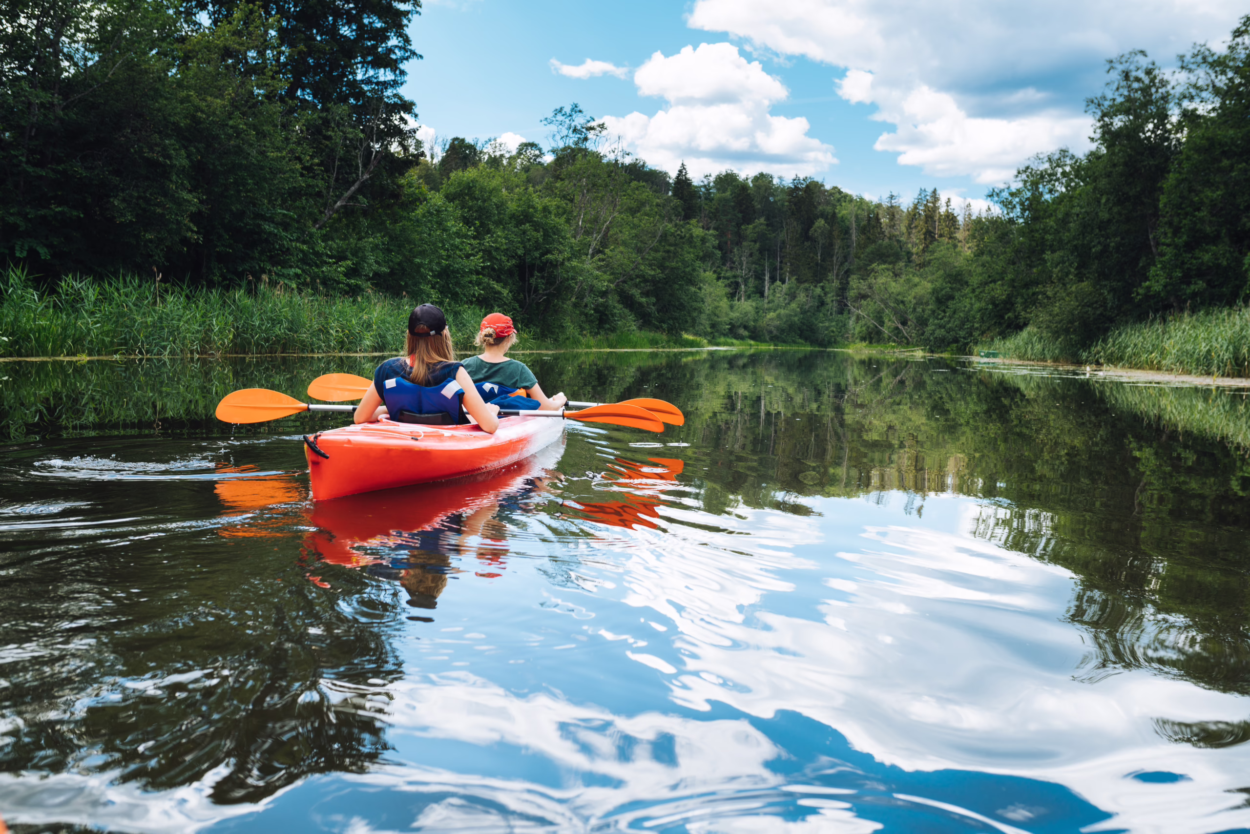 Canoe In River Peaceful Summer Day